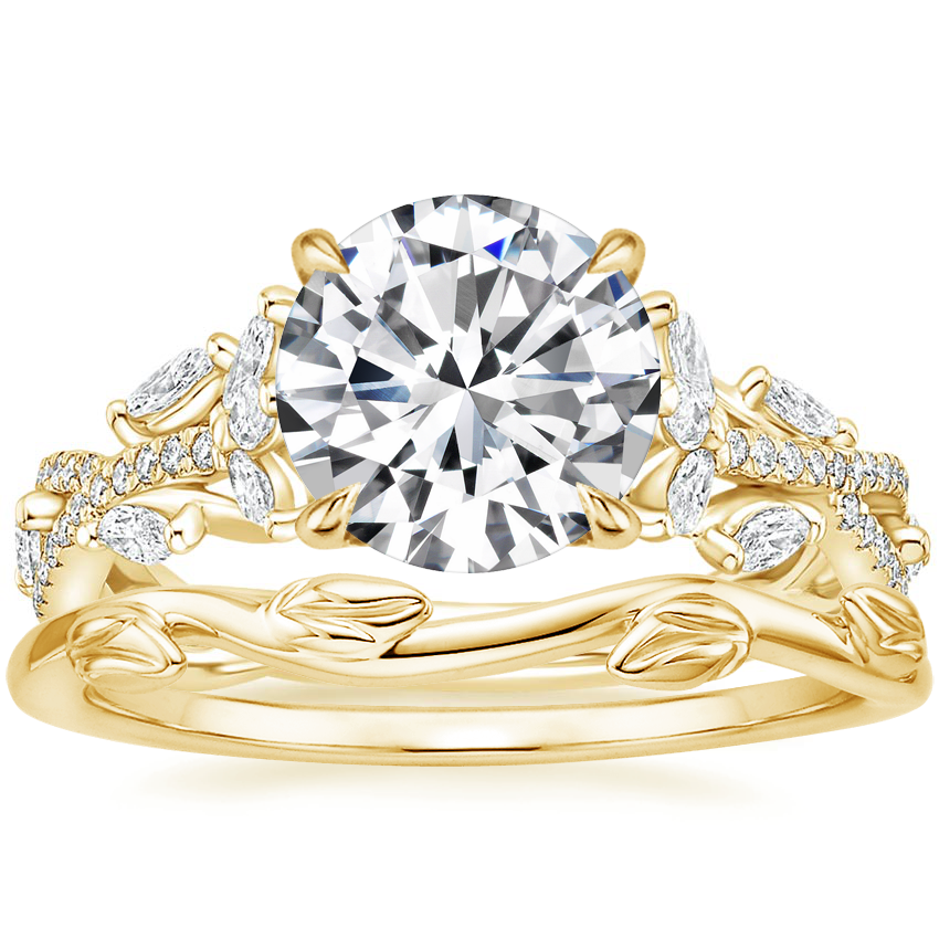 18K Yellow Gold Luxe Secret Garden Diamond Ring 3 4 ct. tw. with Winding Willow Ring